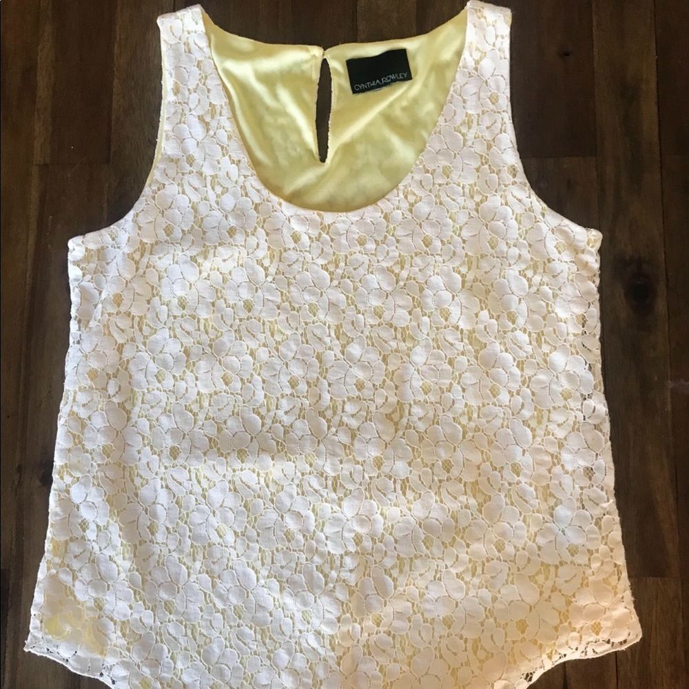 Cynthia Rowley yellow lace overlay tank top